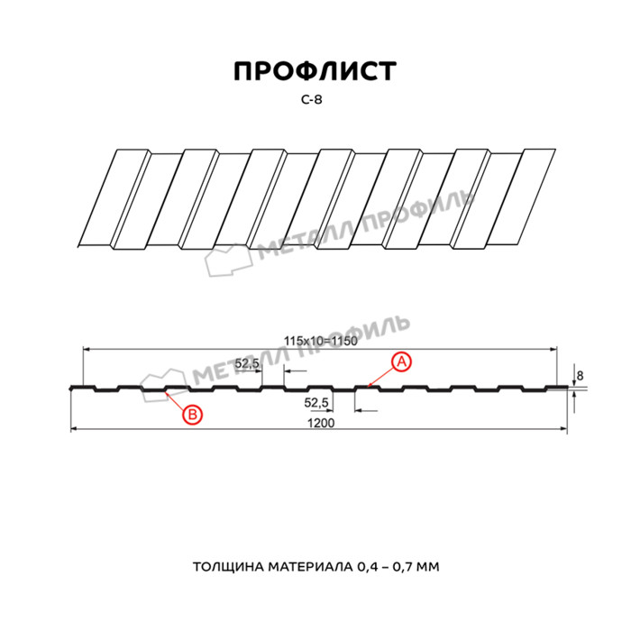Профлист Металл Профиль С-8 0,45 Полиэстер RAL 6033 Бирюзовая мята | B